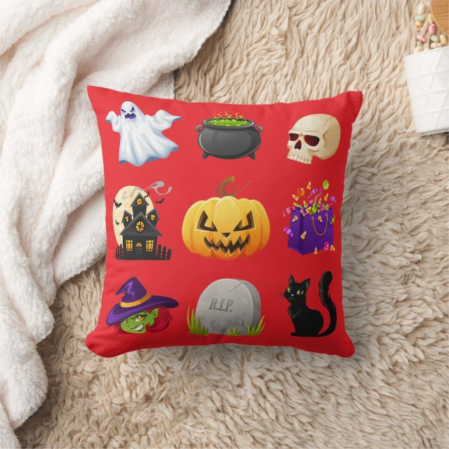 Spooky Halloween Icons Decorative Throw Pillow (Blanket)