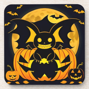 Spooky Halloween Illustration Featuring Bat Pumpki Coaster