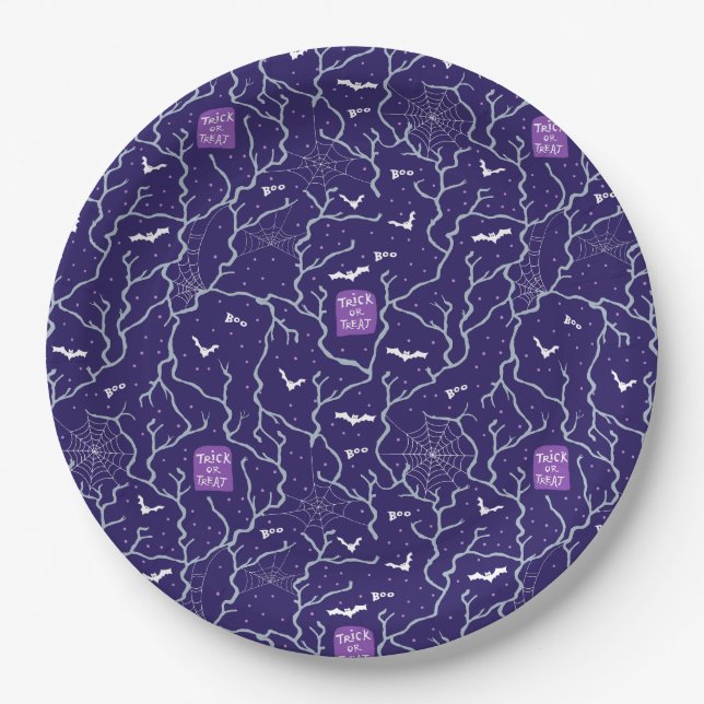 Spooky Halloween in Purple Paper Plate (Front)