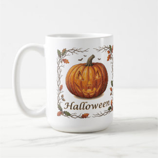 Spooky Halloween Jack-o'-Lantern Autumn Leaf Frame Coffee Mug