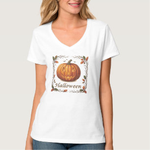 Spooky Halloween Jack-o'-Lantern Autumn Leaf Frame T-Shirt