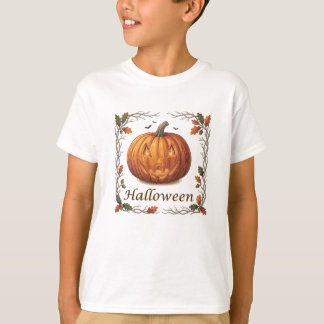 Spooky Halloween Jack-o'-Lantern Autumn Leaf Frame T-Shirt
