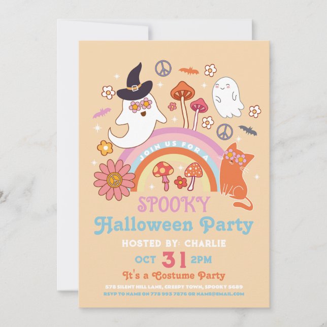 Spooky Halloween Kids 70s Retro Vintage Invitation (Front)