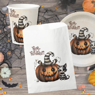 Spooky Halloween Kitten Black Striped Pumpkin Favour Bags