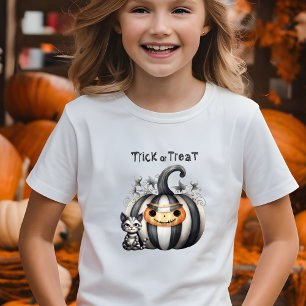Spooky Halloween Kitten Black Striped Pumpkin T-Shirt