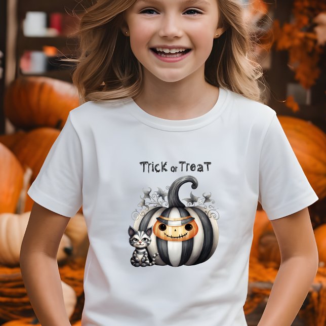 Spooky Halloween Kitten Black Striped Pumpkin T-Shirt (Creator Uploaded)