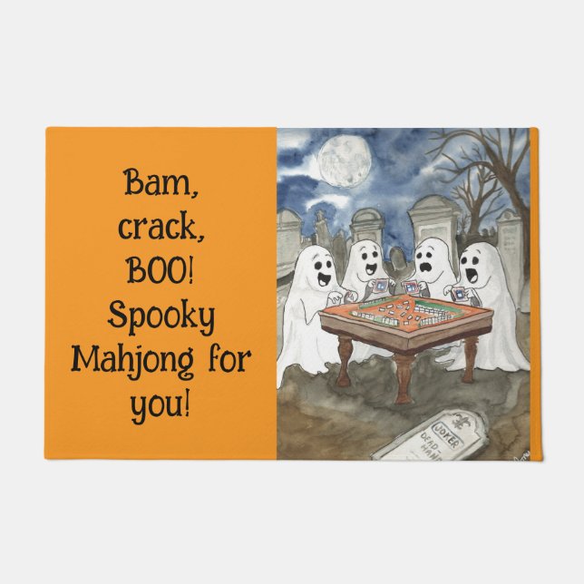 spooky halloween Mah Jong  Doormat (Front)