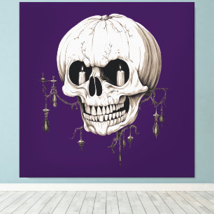 Spooky Halloween Melting Cranium With Bat Imagery Canvas Print