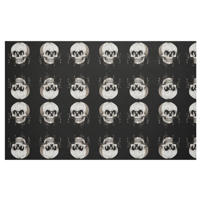 Spooky Halloween Melting Cranium With Bat Imagery  Fabric (Fat Quarter)