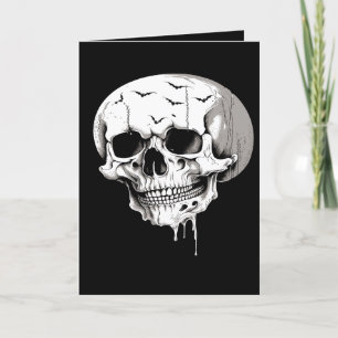 Spooky Halloween Melting Cranium With Bat Imagery Holiday Card