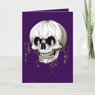 Spooky Halloween Melting Cranium With Bat Imagery Holiday Card