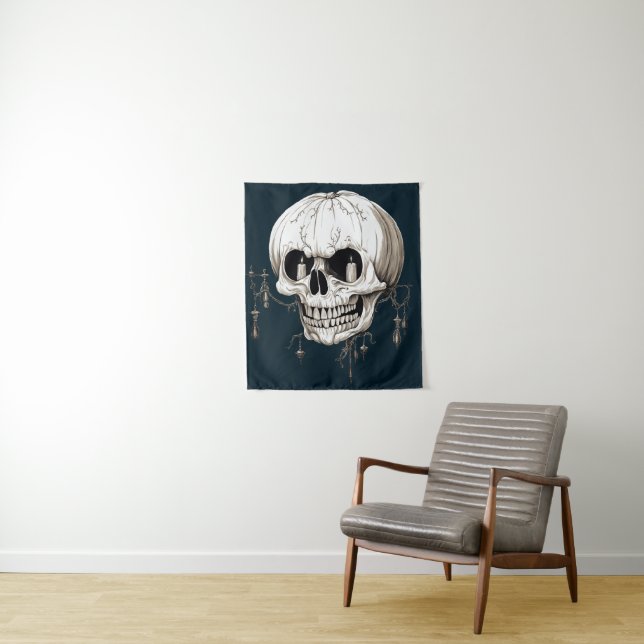 Spooky Halloween Melting Cranium With Bat Imagery  Tapestry (In Situ)