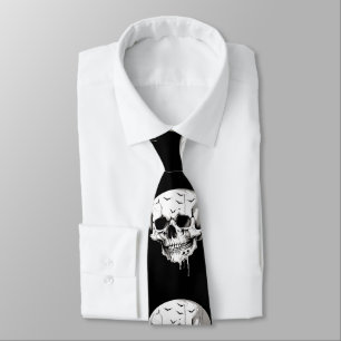 Spooky Halloween Melting Cranium With Bat Imagery Tie