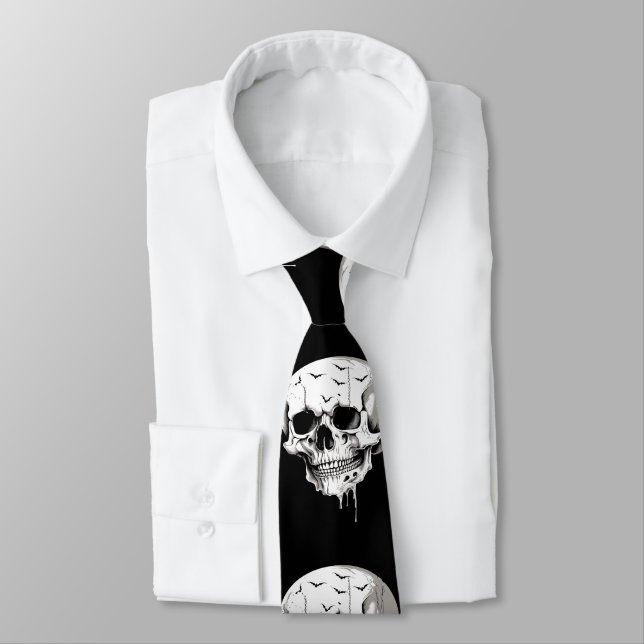 Spooky Halloween Melting Cranium With Bat Imagery  Tie (Tied)