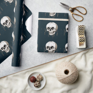 Spooky Halloween Melting Cranium With Bat Imagery Wrapping Paper