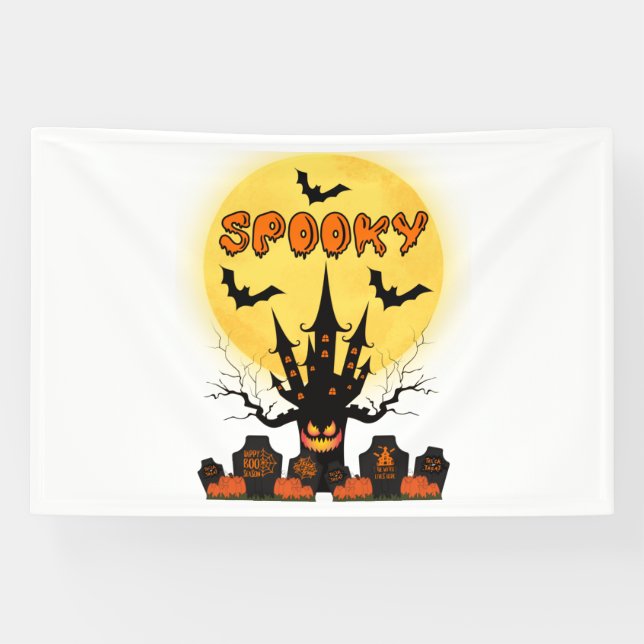 Spooky Halloween Moon 4x6 Vinyl Banner (Horizontal)