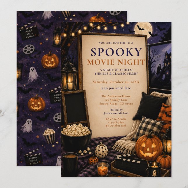 Spooky Halloween Movie Night Invitation (Front/Back)