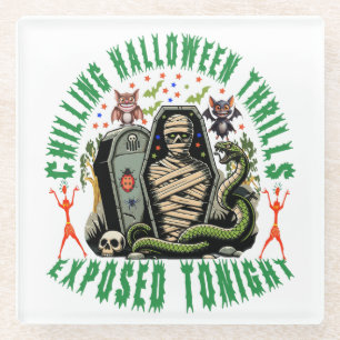 Spooky Halloween Mummy Art for Festive Decor Glass Coaster