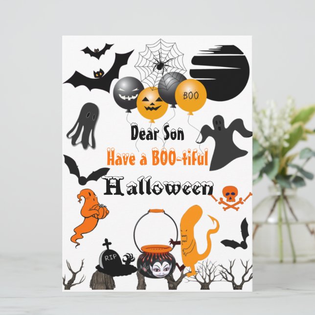 Spooky Halloween Night Boo Parade Full Moon Ghosts Holiday Card (Standing Front)