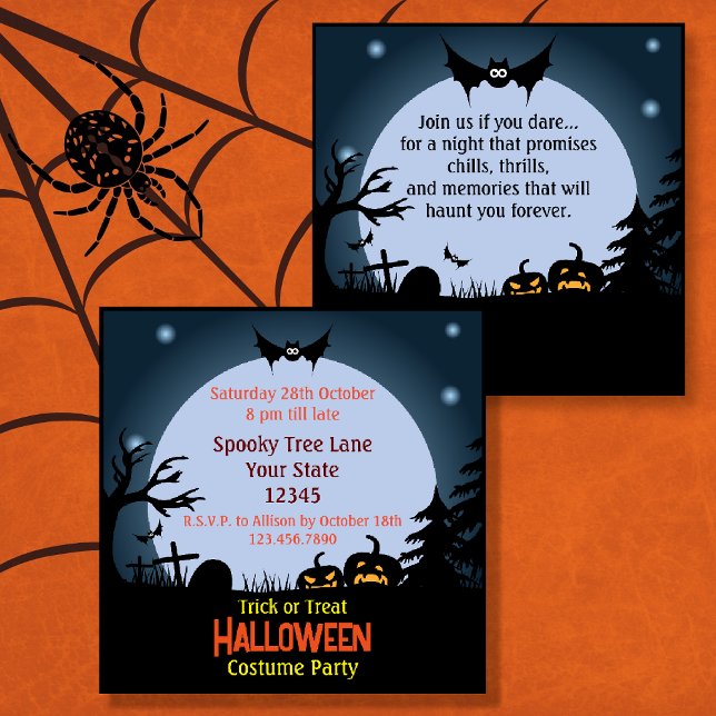 Spooky Halloween Night Costume Party Invitation (Creepy Halloween Scene Costume Party Invitations)