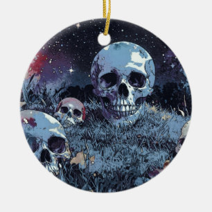 Spooky Halloween Night - Eerie Skulls Ceramic Tree Decoration