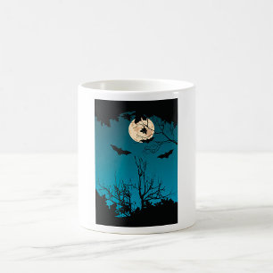 Spooky Halloween Night Full Moon and Flying Bats Coffee Mug