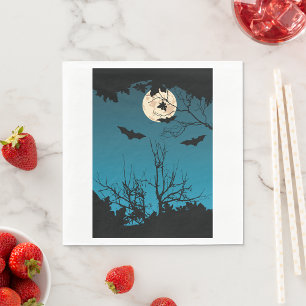 Spooky Halloween Night Full Moon and Flying Bats Napkin