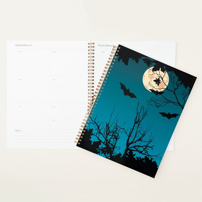 Spooky Halloween Night Full Moon and Flying Bats  Planner (Creator Uploaded)