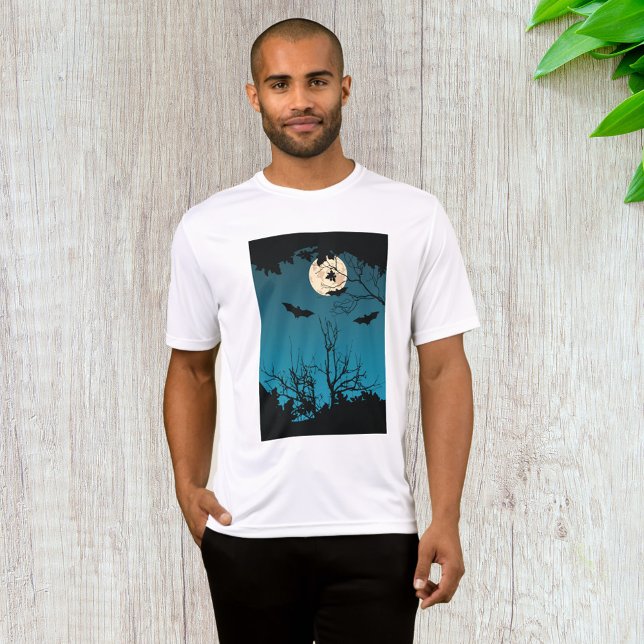 Spooky Halloween Night Full Moon and Flying Bats  T-Shirt (Creator Uploaded)