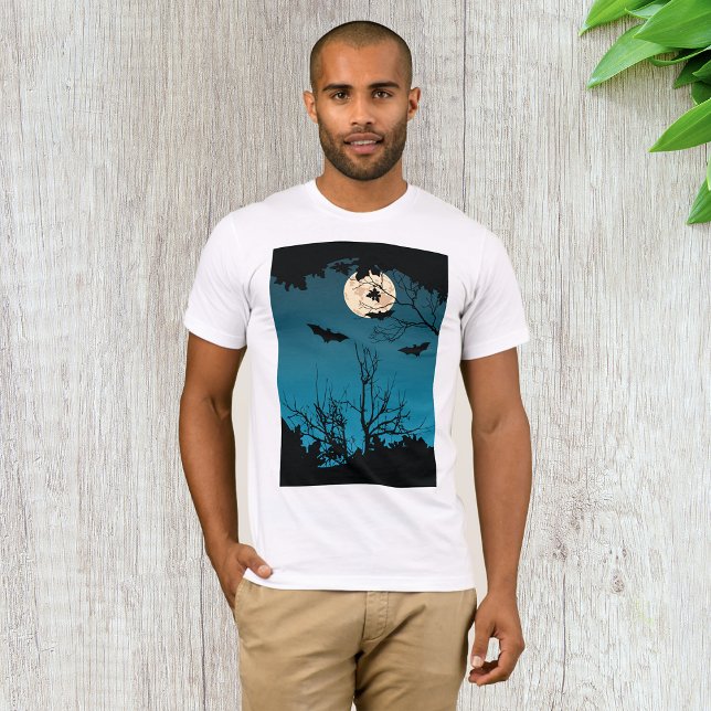 Spooky Halloween Night Full Moon and Flying Bats  T-Shirt (Creator Uploaded)