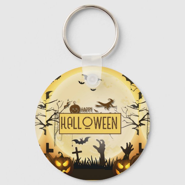 Spooky Halloween Night Haunted Autumn Design Key Ring (Front)
