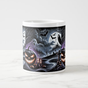 Spooky Halloween Night: Haunted Pumpkins and Ghost Large Coffee Mug
