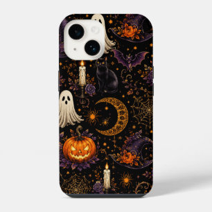 Spooky Halloween Night Pumpkin & Ghost Pattern Art iPhone 14 Case