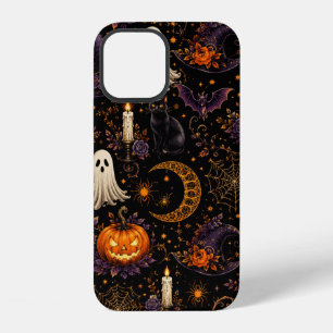Spooky Halloween Night Pumpkin & Ghost Pattern Art iPhone 12 Case