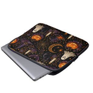 Spooky Halloween Night Pumpkin & Ghost Pattern Art Laptop Sleeve