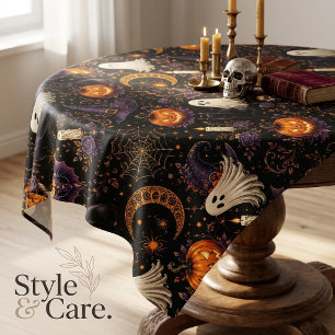 Spooky Halloween Night Pumpkin & Ghost Pattern Art Tablecloth