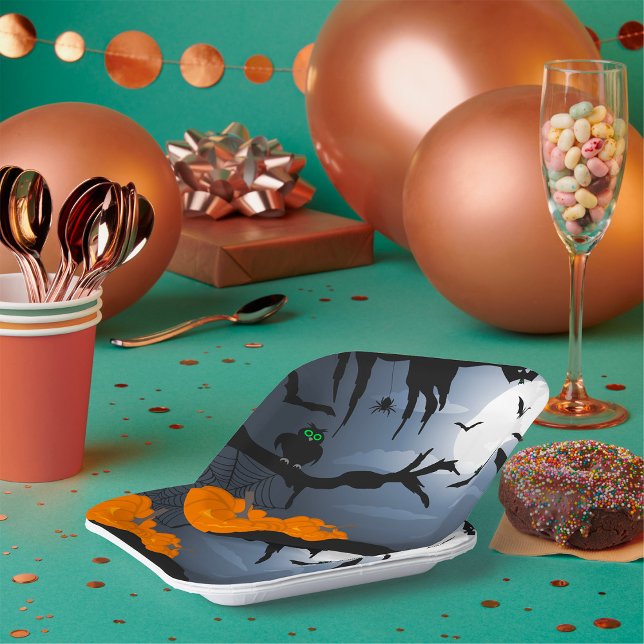 Spooky Halloween Night Scene  Paper Plate (Creator Uploaded)