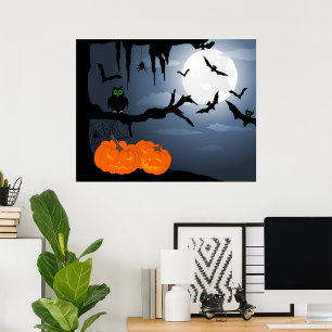 Spooky Halloween Night Scene  Poster