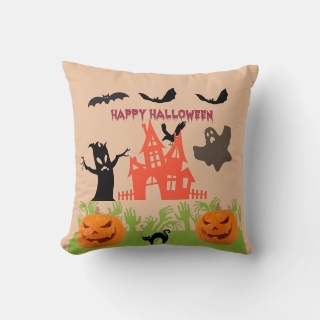 Spooky Halloween Orange Tan Glow Cushion (Front)