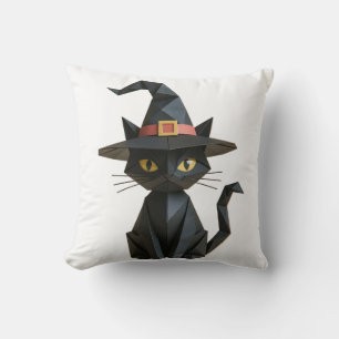Spooky Halloween Origami Cat with witches hat Cushion
