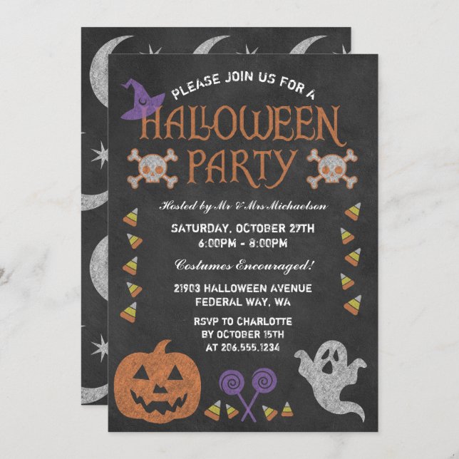 Spooky Halloween Party Chalkboard Invitation (Front/Back)