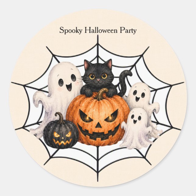 Spooky Halloween Party Classic Round Sticker (Front)