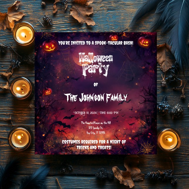Spooky Halloween Party - Glowing Jacks & Spiders Invitation (Creator Uploaded)