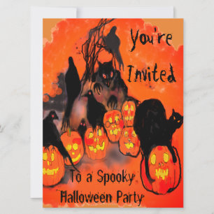 Spooky Halloween Party Goblins Pumpkins Blackbirds Invitation