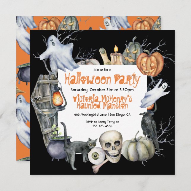 Spooky Halloween Party Invitation (Front/Back)