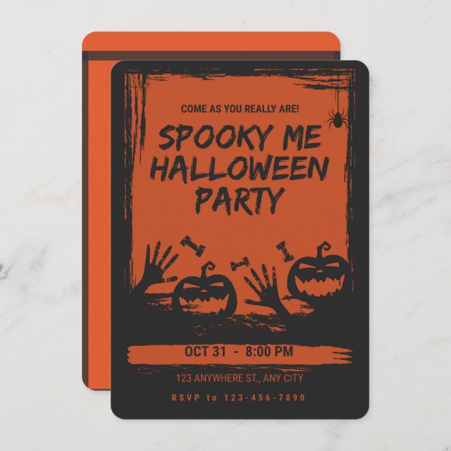 Spooky Halloween Party Invitation Orange Black (Front/Back)