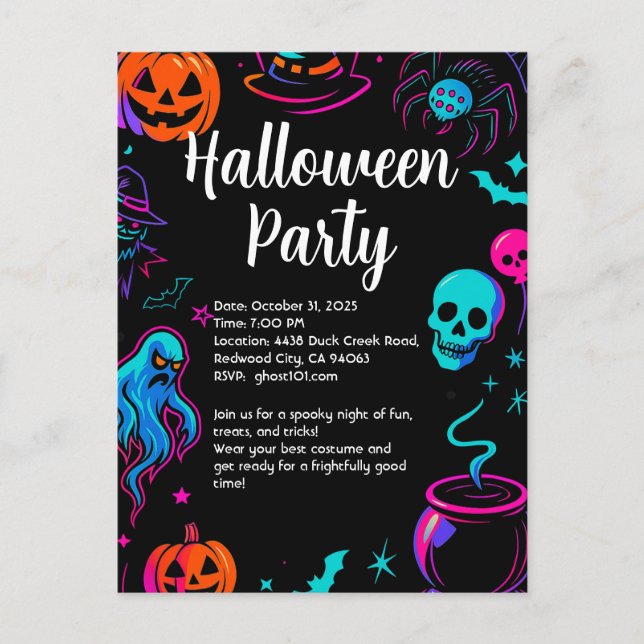 Spooky Halloween Party Invitation Postcard (Front)