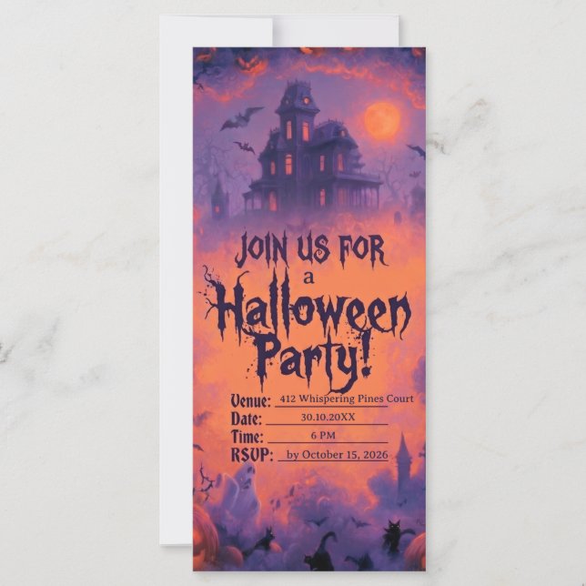 Spooky Halloween Party Invitation with Pumpkins (Front)