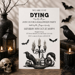 Spooky Halloween Party- Raven, Skull & Bats Invitation