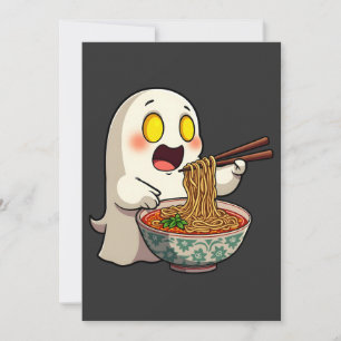 Spooky Halloween Pastel Kawaii Ghost Eating Ramen Invitation